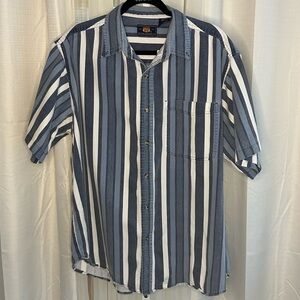 VINTAGE 90’s Striped Button Down Shirt 100% Cotton Blue White Mens XL Route 66